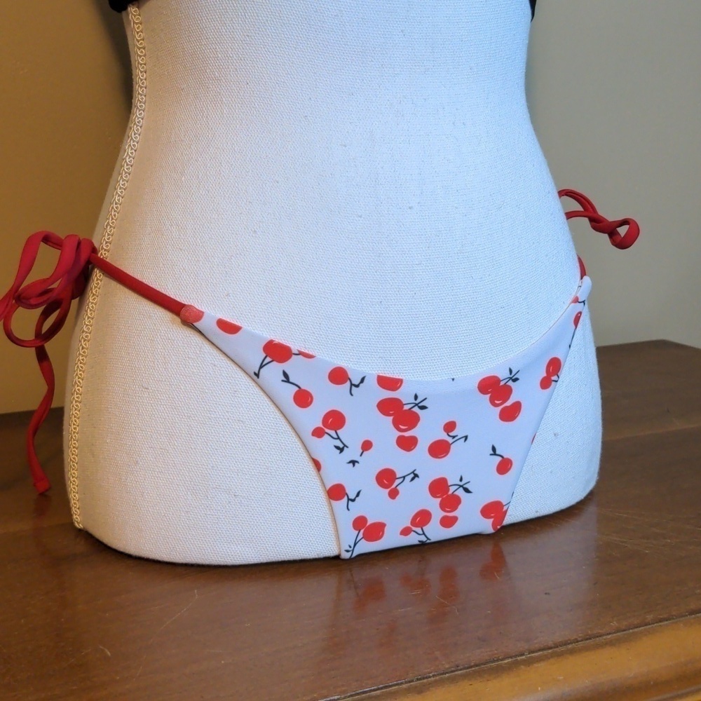 KONA SOL Faux Wrap Halter Bikini with Poppin Cherry String Bikini Bottom Size L - Picture 9 of 13
